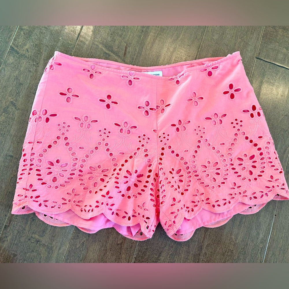 Southern Tide Womens Coral Shorts Alice Scalloped Eyelet Lace